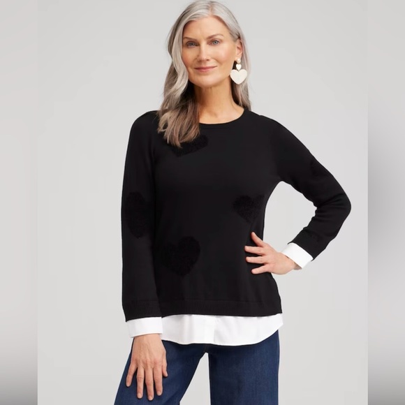 Chico's Sweaters - 🩷 Like new! Chicos Heart Print Built-In Shirt sweater Size L.